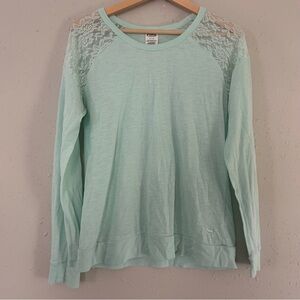 🦋PINK Victoria's Secret Mint Green Lace Shoulder Blouse Casual Comfy Pastel